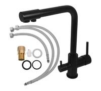 MALUGOGO Modern Black Two Handle Kitchen Sink Faucet with Dual Spray Heads for Easy Installation, Copper and Stainless Steel Construction, for Rv Use and Kitchen Utility