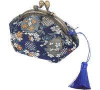 MALUGOGO Navy Brocade Canvas Short Purse for Women with Buckle Closure, Lightweight Bucket Shape Coin Bag that Holds Folded Bills, for Journey and Shopping
