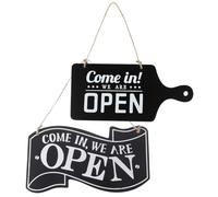 MALUGOGO Open Closed Sign Black Colour 2pcs Double-sided Made of Wood Practical and Simple Style Conveying Business Status for Business Door Decoration Suitable for Shops and Cafe Doors