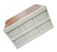 MALUGOGO Outdoor Folding Storage Box with Wooden Lid and Reinforced Solid Bottom, Large Capacity Clothes Storage Container for Camping and Vehicle Organisation, White Medium Size