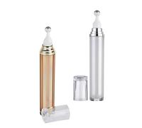 MALUGOGO Plastic Roller Ball Bottles and Eye Cream 2pcs 20ml for Cosmetics | Leak-proof, Refillable Rolling Containers for Liquids, Golden and White Finish, Travel-friendly