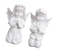 MALUGOGO Resin Angel Figurines 2Pcs Praying Boy Girl Statues for Wedding and Birthday Decorations, Smooth Finish, Stable Pose