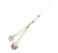 MALUGOGO Sakura Lucky Cat Mobile Phone Chain Delicate Phone Hanging Decor Cute Smartphone Strap Pink Floral Design for Girls Case Decoration