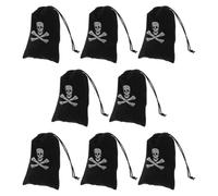 MALUGOGO Set of 8 Black Pirate Drawstring Candy Bags Made of Polyester, Spacious and Easy to Clean Loot Bags with Skull Pattern for Halloween Home Decor and On-the-go Use