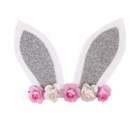 MALUGOGO Silver Nylon Flower Headband Chic Headwear with Rabbit Ears for Girls Stylish Easter Day Hair Accessories Suitable for Stage and Night Pub Events