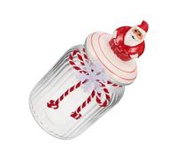 MALUGOGO Small Glass Candy Jar with Lid Decorative Holiday Storage Container for Cookies Nuts and Snacks Airtight Sealed Christmas Treat Canister for Freshness Preservation and Festive