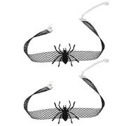 MALUGOGO Spider Choker Necklace Decorative Neck Jewelry 2pcs Halloween Gothic Black Felt Cloth and Stretchy Lace for Festivals and Events