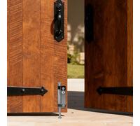 MALUGOGO Spring-Loaded Door Latch with Keyed Floor Bolt Lock Surface Mount Rotating Patio Door Lock in Titanium Black for Home and Garden 7.4x1.6x1.6 Inches