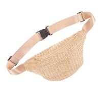 MALUGOGO Summer Boho Fanny Pack Waist Pouch Crossbody Chest Bag Simulated Straw Woven Mini Hip Bag for Travel Running Hiking in Light Coffee