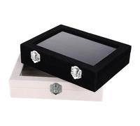 MALUGOGO Velvet and Earring Jewellery Boxes with Timber Frame 2 Pcs Secure Lock Closure, Observation Window, and Velvet Slots for Protecting and Displaying and Earrings