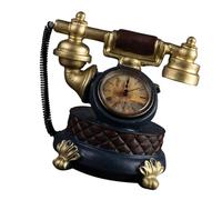 MALUGOGO Vintage European-Style Resin Telephone Model Clock Golden Desktop Ornament for Living Bedroom Office and Conference Decoration Artistic Retro Craft