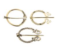 MALUGOGO Vintage Viking Brooch Set 3pcs Cloak Pins with Snake, Coil, and Braided Designs in Antique Bronze - Medieval Scarf Shawl Buckle Pins for Women’s Costume and Clothing Accessories