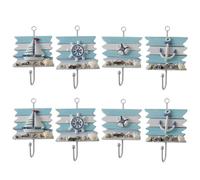 MALUGOGO Wall Hooks Made of Density Board Sailing Shape Mediterranean Style 8pcs Anti-Rust and Corrosion Resistant, for Hanging Towels and Scarves in Home or Kitchen