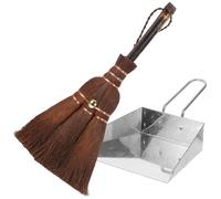 MALUGOGO Whisk Cleaning and Mini Set Dustpan with Professional Broom for Hand Woven Wooden Handle and Stainless Steel Dustpan , Easy to Grip and Very Light Weight Use Pet Cat House