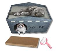MALÚPET INC Indoor Cat House Condo, Cat Bed Cave for Multiple Cats Up to 22 pounds, with Cardboard Scratcher, Resistant Peekaboo Cat Caves, Cat den, Cat Lounge, Cat Furniture (Dark Grey, Large)
