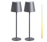 MALUX LED Table Lamp Wireless Pack of 2 Touch Dimmable 2700 K - 4000 K Metal IP44 Waterproof, USB-C Charging, 8-15 Hours Battery Life Table Lamp for Garden Dining Table Bedroom Balcony Hotel (Grey)