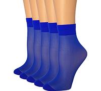 MALVA 5 Pair's Women s Sheer Knee Low Cut Socks, Nylon socks Street Fashion, Assorted Sheer Socks, Blue, One size