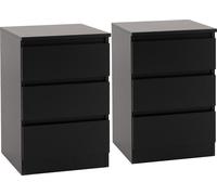 Seconique Malvern Pair Of Bedsides 3 Drawer Black Finish Recessed Handles