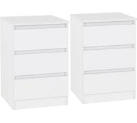 Seconique Malvern Pair Of Bedsides 3 Drawer White Finish Recessed Handles Metal Runners