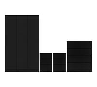 Malvern 3 Door Wardrobe Bedroom Set Black with Chest and x2 Bedsides