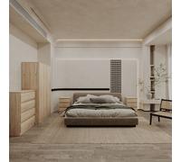 Malvern 3 Door Wardrobe Bedroom Set Sonoma Oak Effect with Chest and x2 Bedsides
