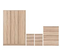 Malvern 3 Door Wardrobe Bedroom Set Sonoma Oak Effect with Chest and x2 Bedsides