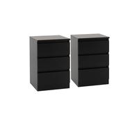 Pair of 2 x Malvern 3 Drawer Bedside in Black Finish