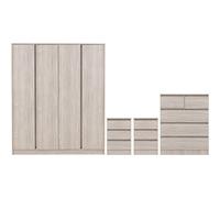 Seconique Malvern 4 Door Wardrobe Urban Snow Bedroom Furniture Set - Size: 4 Piece - Wilko