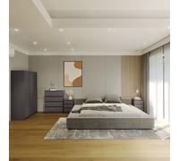 Malvern 4pc 3 Door Wardrobe Bedroom Set Matt Grey Chest Bedside Modern Storage