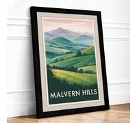 Malvern Hills Landscape Vintage Framed Wall Art Print A1 Black
