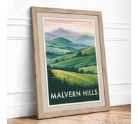 Malvern Hills Landscape Vintage Framed Wall Art Print A1 Oak