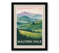 Malvern Hills Landscape Vintage Framed Wall Art Print A2 (59.4×42cm) Black, Wall Decor for Living Room, Bedroom, Office & Home, Ready to Hang, Art Gift