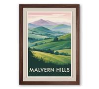 Malvern Hills Landscape Vintage Framed Wall Art Print A3 (42×29.7cm) Walnut, Wall Decor for Living Room, Bedroom, Office & Home, Ready to Hang, Art Gift
