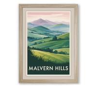 Malvern Hills Landscape Vintage Framed Wall Art Print A4 (29.7×21cm) Oak, Wall Decor for Living Room, Bedroom, Office & Home, Ready to Hang, Art Gift