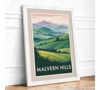 Malvern Hills Landscape Vintage Framed Wall Art Print A4 White