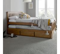 Malvern Oak Finish 3 Drawer Double Wooden Storage Bed With Trundle Underbed
