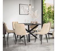 (Beige) Malvern Round Black Dining Table Set w Black Oak Legs w 4-6 Nova Velvet Chair