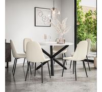Malvern Round Marble Effect Dining Table Set w Black Oak Legs w 4-6 Maya Chair