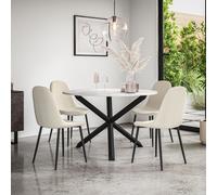 Malvern Round Dining Table And Chairs - Marble Table Top w Solid Oak Black Legs + Maya Boucle Dining Chair Set Of 4 More4Homes Ivory One Size