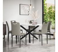 Malvern Round Dining Table And Chairs - Marble Table Top w Solid Oak Black Legs + Monza Fabric Dining Chair Set Of 6 More4Homes Grey One Size