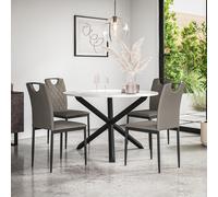 (Grey) Malvern Round Marble Effect Dining Table Set w Black Oak Legs 4-6 Monza Chair