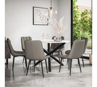 (Grey) Malvern Round Marble Dining Table Set w Black Oak Legs w 4-6 Nova Dining Chairs
