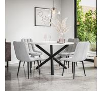 Malvern Round Dining Table And Chairs - Marble Table Top w Solid Oak Black Legs + Nova Velvet Dining Chair Set Of 4 More4Homes Grey One Size