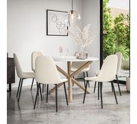 Malvern Round Dining Table And Chairs - Marble Table Top w Solid Oak Legs + Maya Boucle Dining Chair Set Of 6 More4Homes Ivory One Size