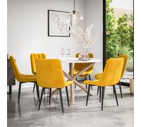 Malvern Round Dining Table And Chairs - Marble Table Top w Solid Oak Legs + Nova Velvet Dining Chair Set Of 6 More4Homes Mustard One Size