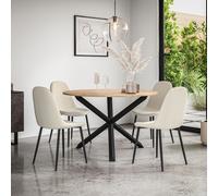 Malvern Round Dining Table And Chairs - Oak Table Top w Solid Oak Black Legs + Maya Boucle Dining Chair Set Of 4 More4Homes Ivory One Size