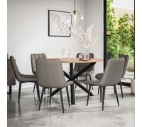 (Grey) Malvern Round Oak Effect Dining Table Set w 4-6 Nova Faux Leather Chairs