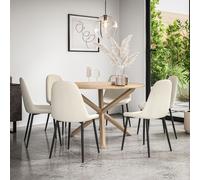 Malvern Round Dining Table And Chairs - Oak Table Top w Solid Oak Legs + Maya Boucle Dining Chair Set Of 6 More4Homes Ivory One Size