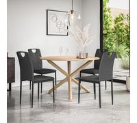Malvern Round Dining Table And Chairs - Oak Table Top w Solid Oak Legs + Monza Fabric Dining Chair Set Of 4 More4Homes Charcoal One Size