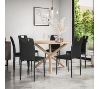Malvern Round Dining Table And Chairs - Oak Table Top w Solid Oak Legs + Monza Faux Leather Dining Chair Set Of 6 More4Homes Black One Size